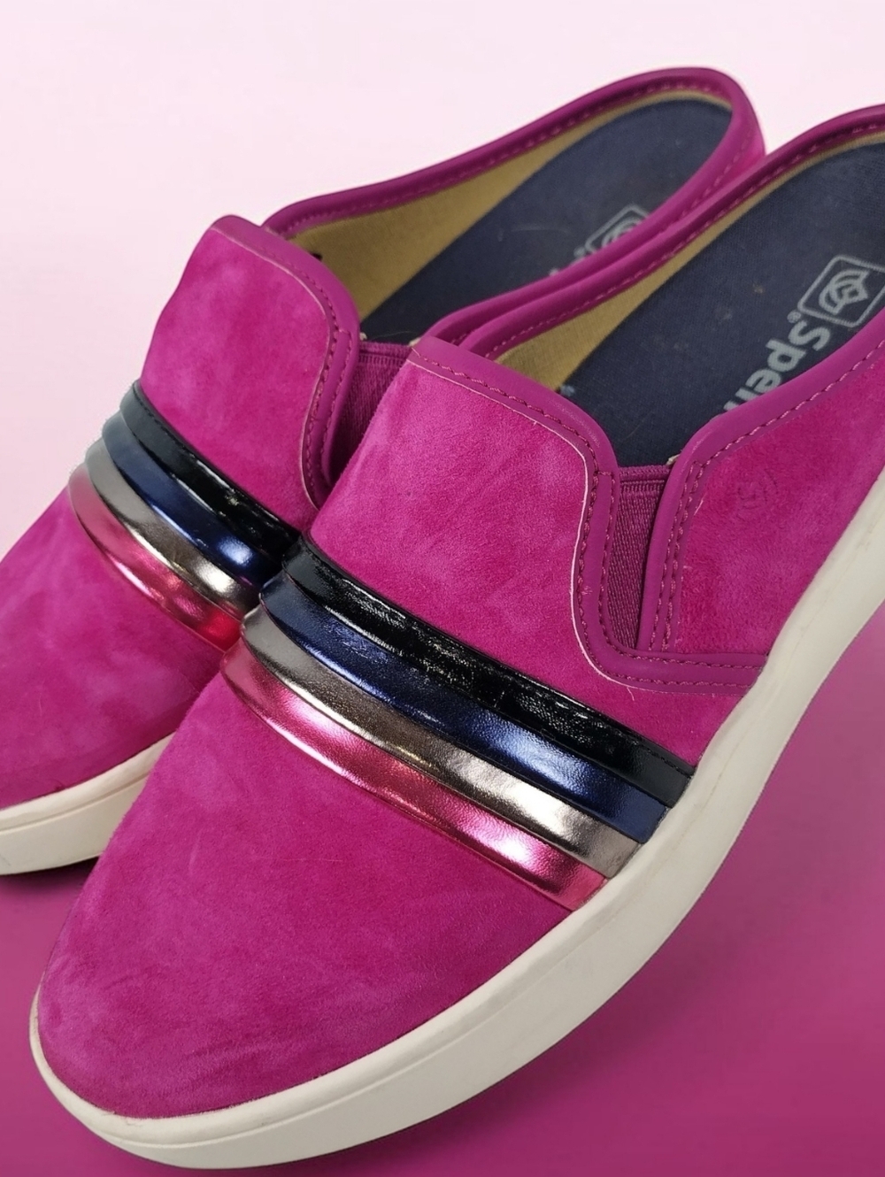Spenco St Barts Women's Size 9B Hot Pink Suede Slip On Sneakers Slides